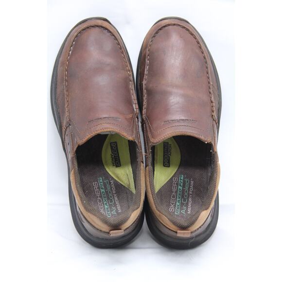 Skechers Relax Fit Shoes Mens Size 10 Brown Leather Slip On Loafer Moc Toe 66146 - Picture 7 of 9